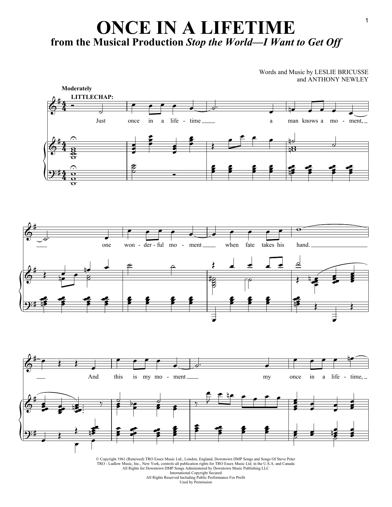 Leslie Bricusse Once In A Lifetime (from the musical Stop the World - I Want to Get Off) sheet music notes and chords. Download Printable PDF.