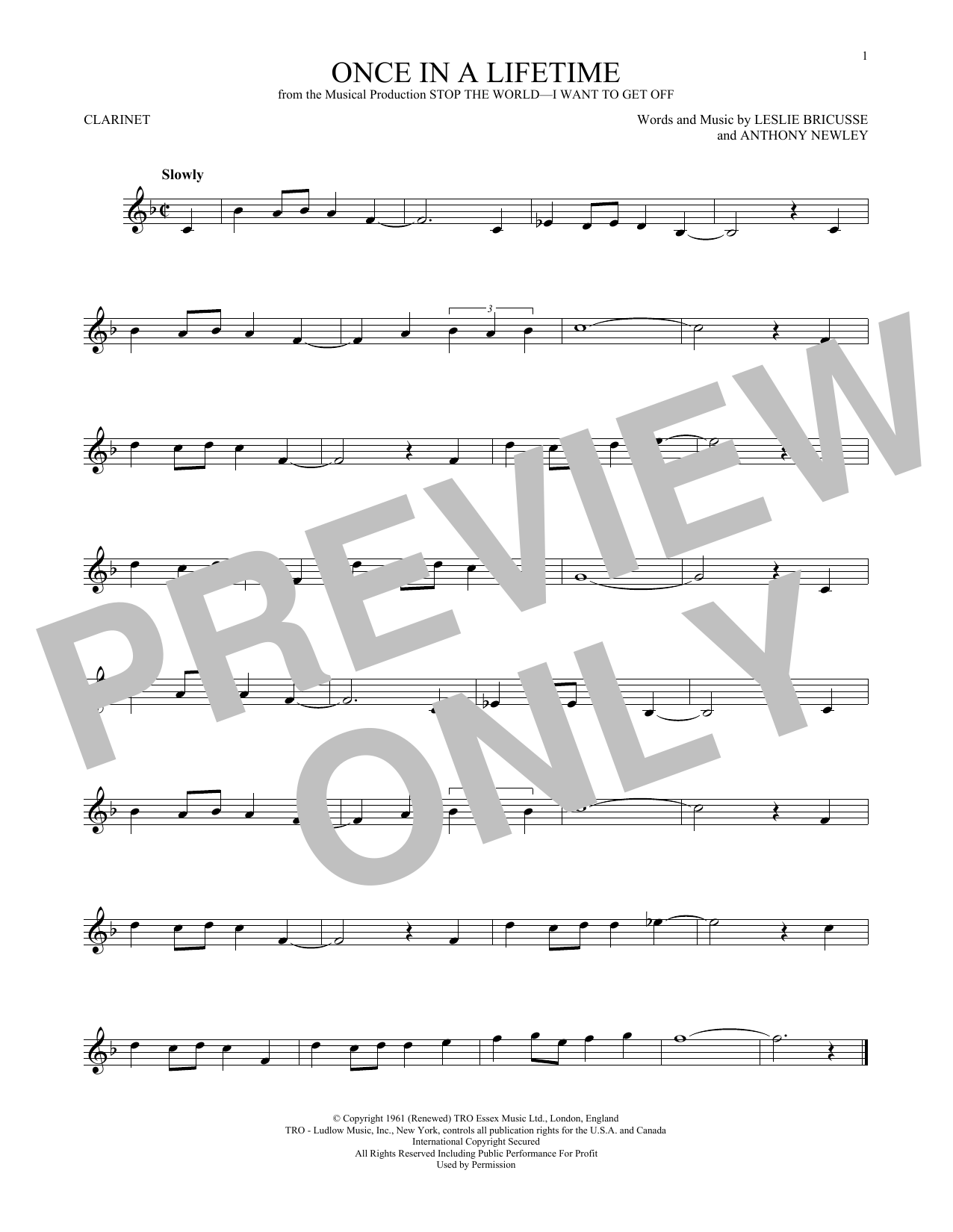 Anthony Newley Once In A Lifetime sheet music notes and chords. Download Printable PDF.