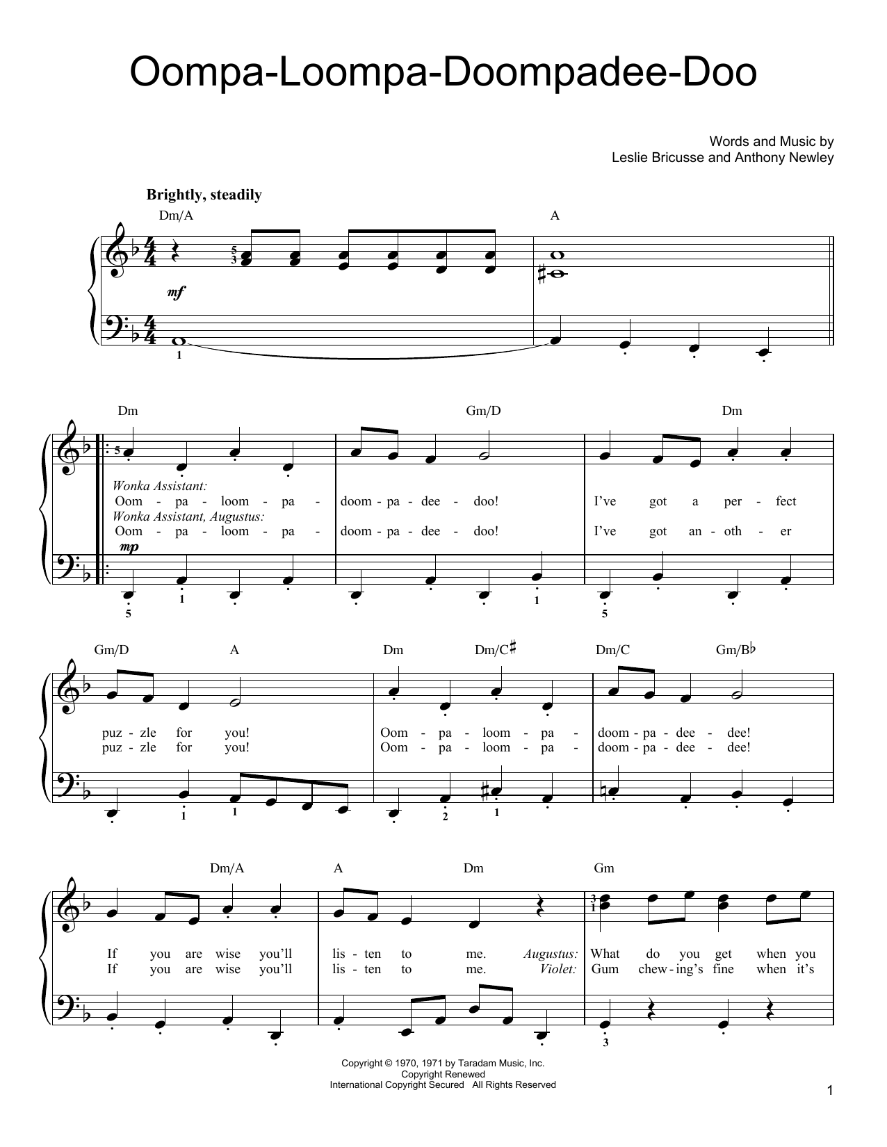 Leslie Bricusse Oompa-Loompa-Doompadee-Doo sheet music notes and chords. Download Printable PDF.