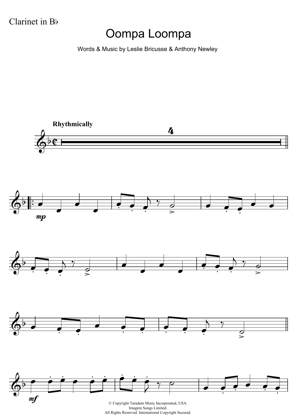 Leslie Bricusse Oompa Loompa (from Charlie And The Chocolate Factory) sheet music notes and chords arranged for Flute Solo