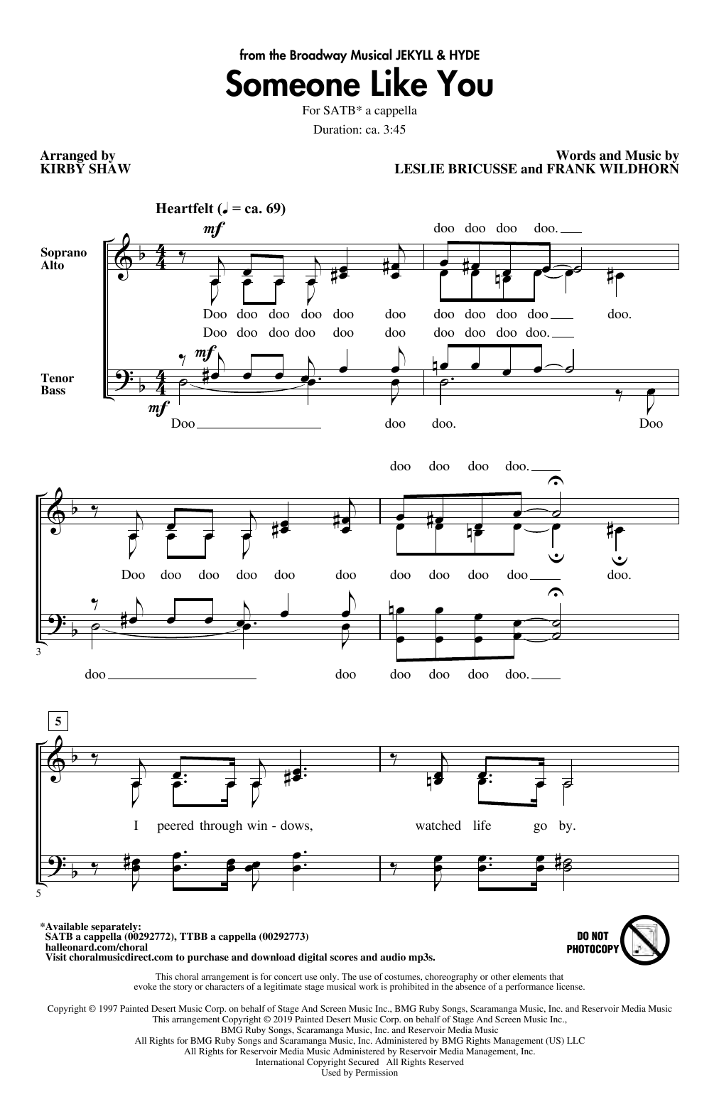 Leslie Bricusse Someone Like You (from Jekyll & Hyde) (arr. Kirby Shaw) sheet music notes and chords. Download Printable PDF.