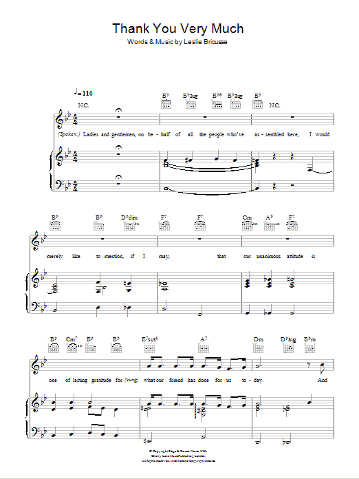 Leslie Bricusse Thank You Very Much (from Scrooge) sheet music notes and chords arranged for Piano, Vocal & Guitar Chords