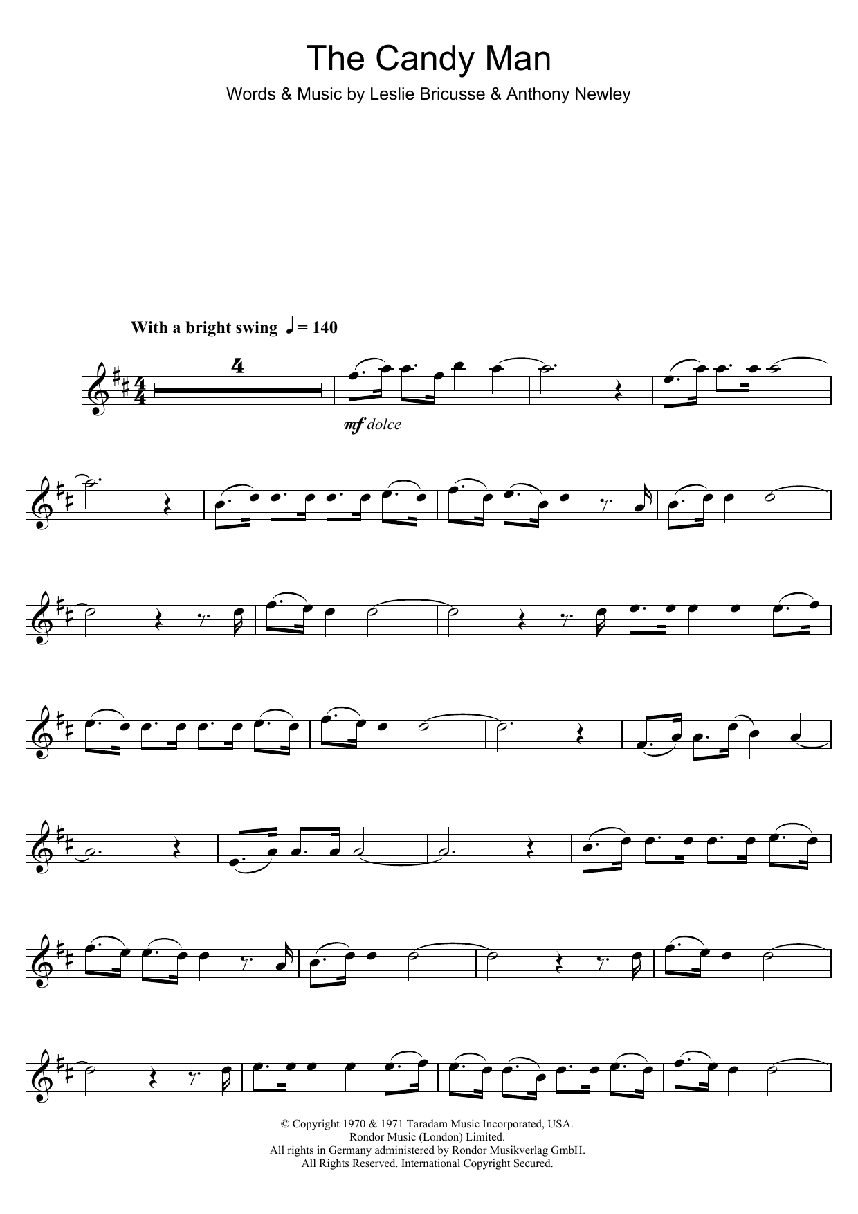 Leslie Bricusse The Candy Man (from Willy Wonka And The Chocolate Factory) sheet music notes and chords. Download Printable PDF.