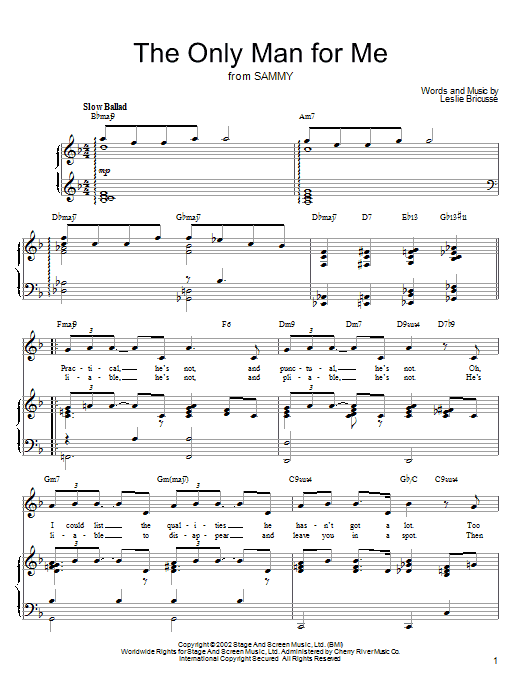 Learn to play Leslie Bricusse The Only Man For Me sheet music for Piano, Vocal & Guitar Chords (Right-Hand Melody) in minutes. Price: 7.8900$ Leslie Bricusse The Only Man For Me sheet music notes and chords arranged for Piano, Vocal & Guitar Chords (Right-Hand Melody)