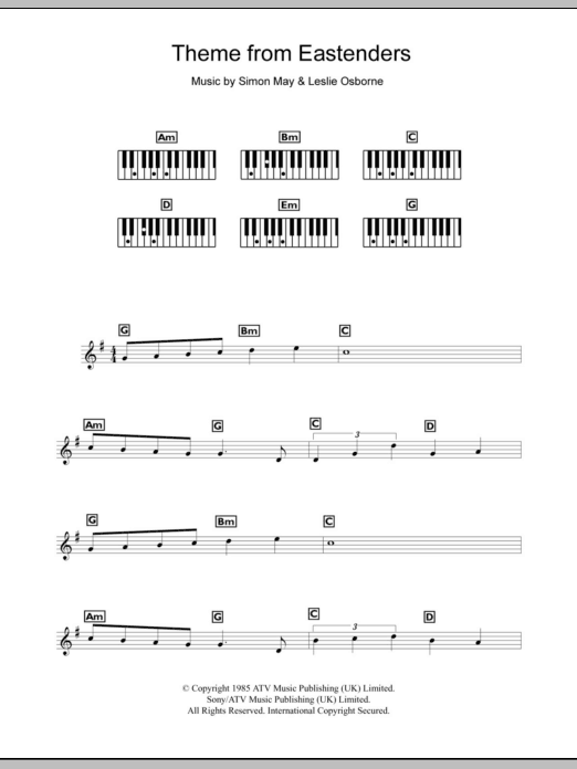 Simon May Theme from EastEnders sheet music notes and chords. Download Printable PDF.