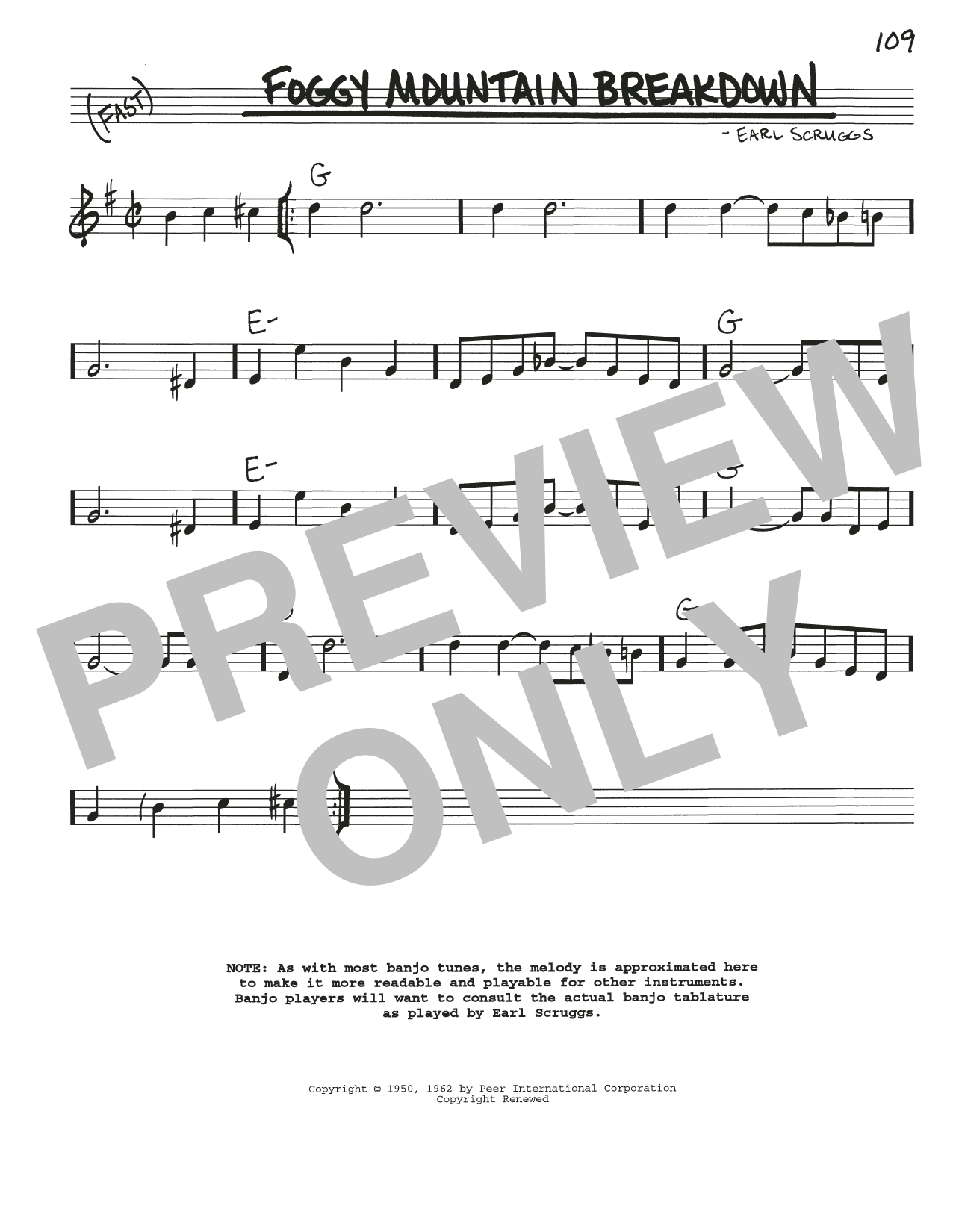 Lester Flatt & Earl Scruggs Foggy Mountain Breakdown sheet music notes and chords. Download Printable PDF.