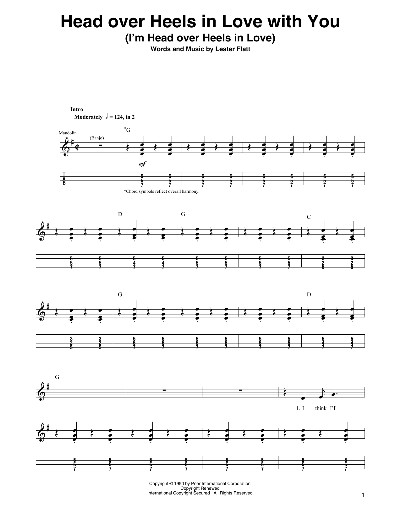 Lester Flatt Head Over Heels In Love With You (I'm Head Over Heels In Love) sheet music notes and chords. Download Printable PDF.