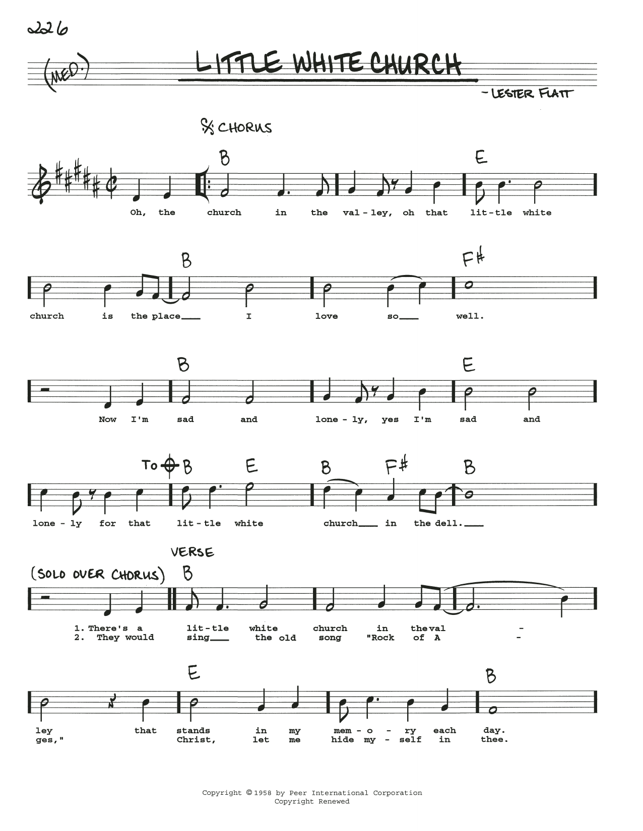 Lester Flatt Little White Church sheet music notes and chords arranged for Real Book – Melody, Lyrics & Chords