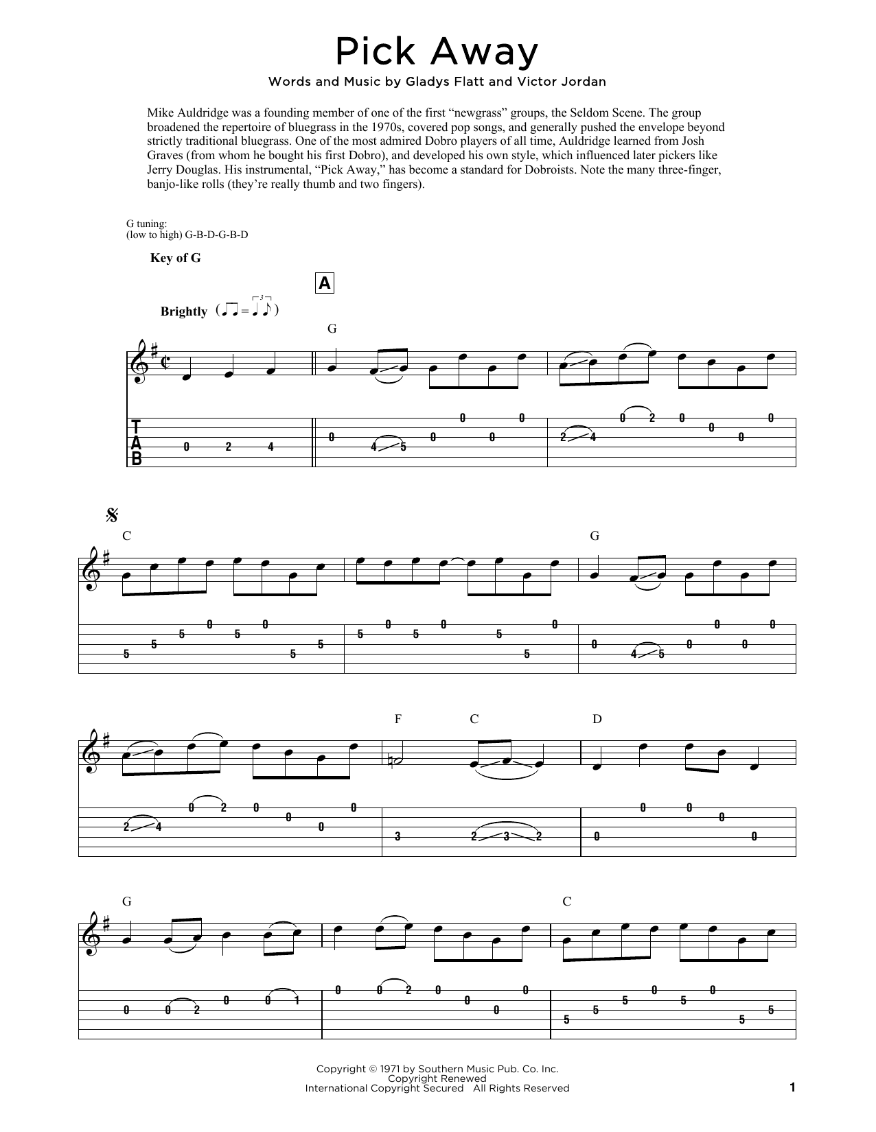 Lester Flatt Pick Away sheet music notes and chords. Download Printable PDF.