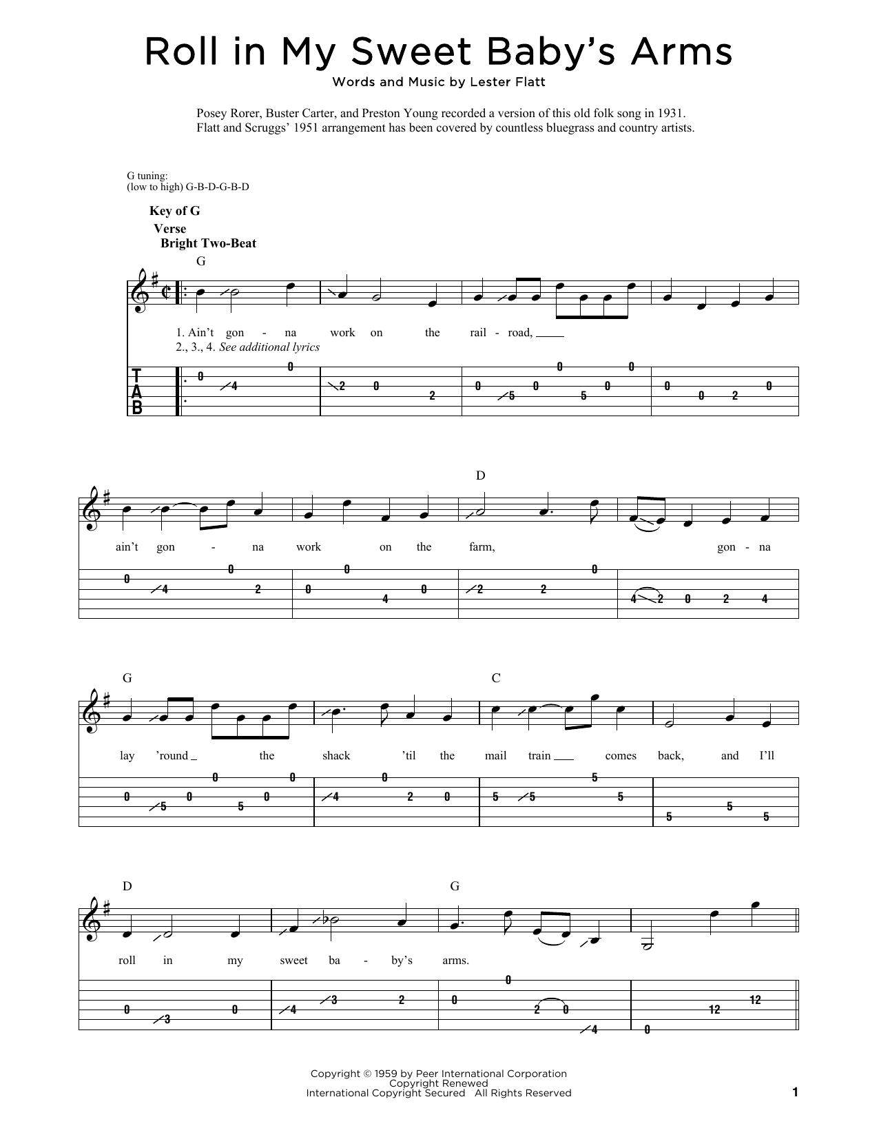 Lester Flatt Roll In My Sweet Baby's Arms sheet music notes and chords arranged for Dobro