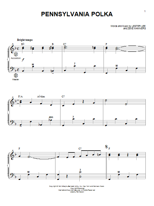 Lester Lee Pennsylvania Polka sheet music notes and chords. Download Printable PDF.