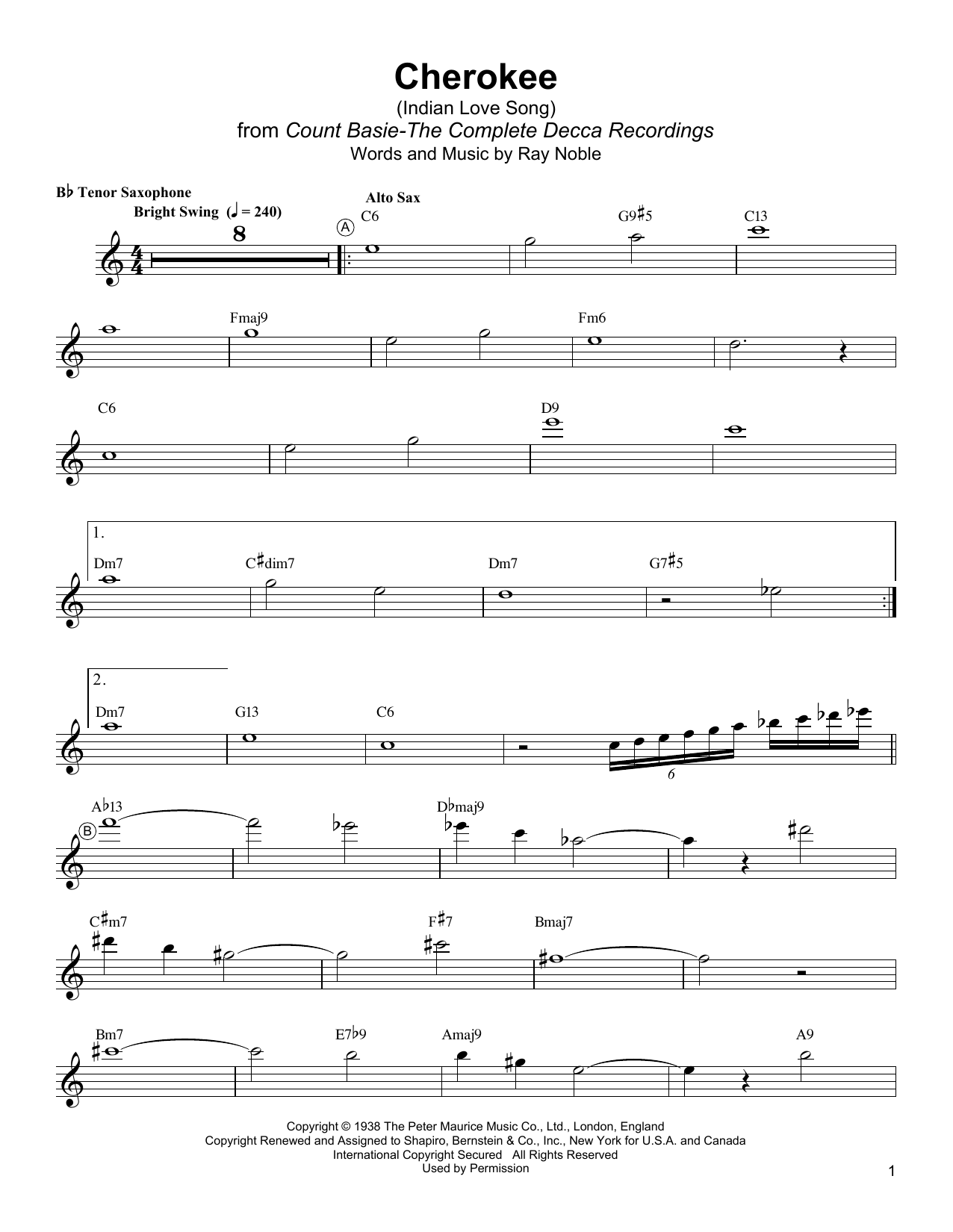 Learn to play Lester Young Cherokee (Indian Love Song) sheet music for Tenor Sax Transcription in minutes. Price: 6.9900$ Lester Young Cherokee (Indian Love Song) sheet music notes and chords arranged for Tenor Sax Transcription