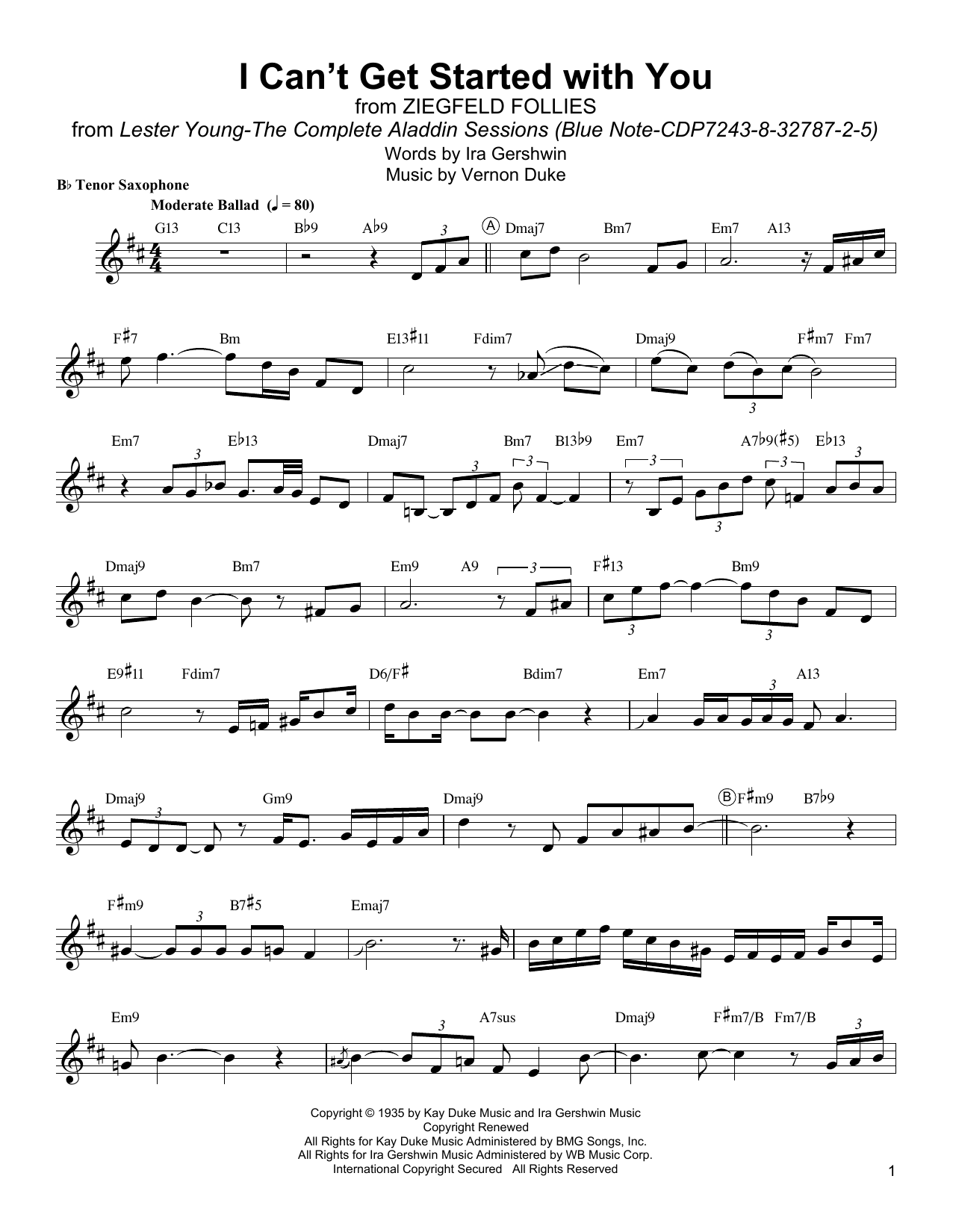 Lester Young I Can't Get Started sheet music notes and chords. Download Printable PDF.