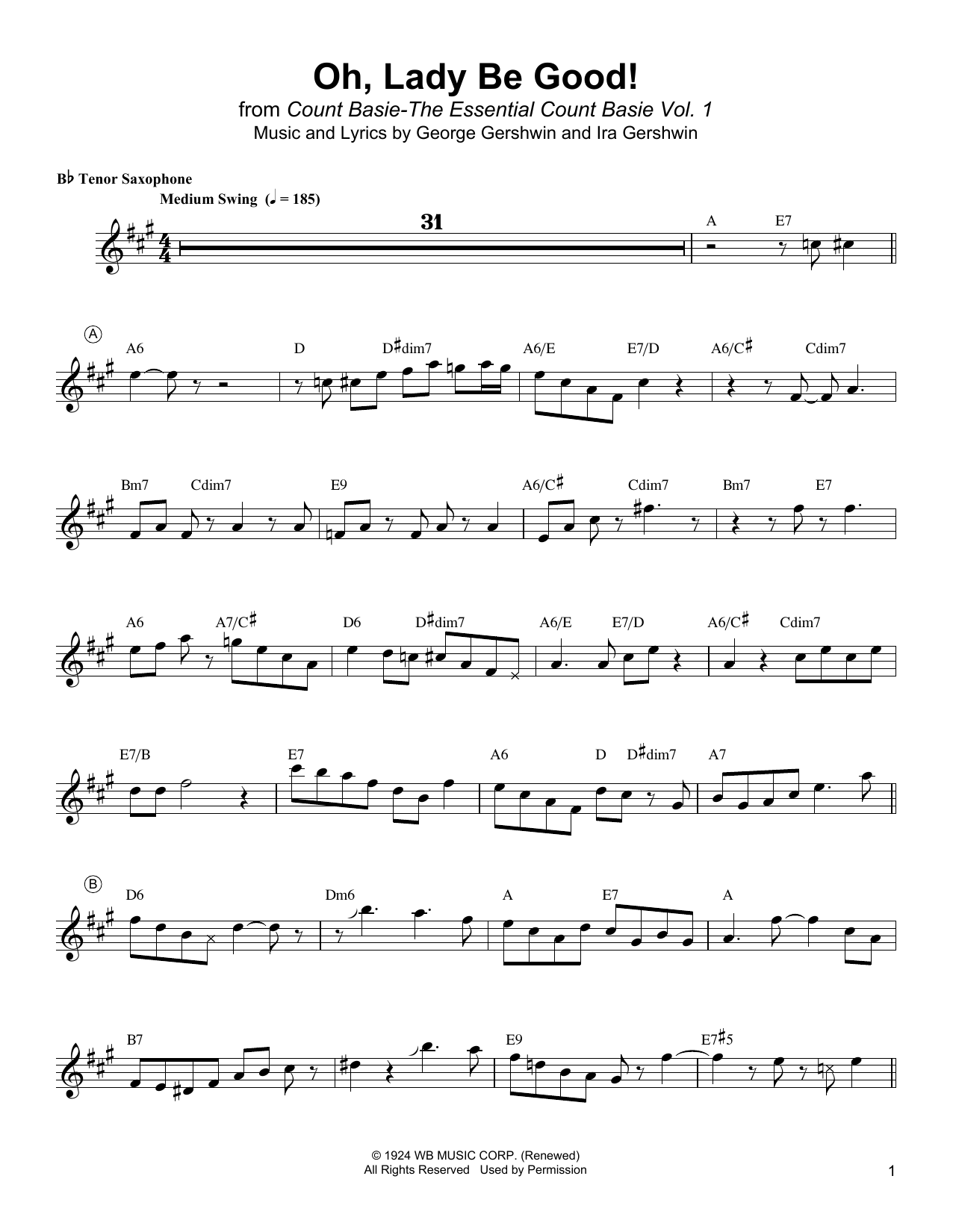 Lester Young Oh, Lady Be Good! sheet music notes and chords. Download Printable PDF.