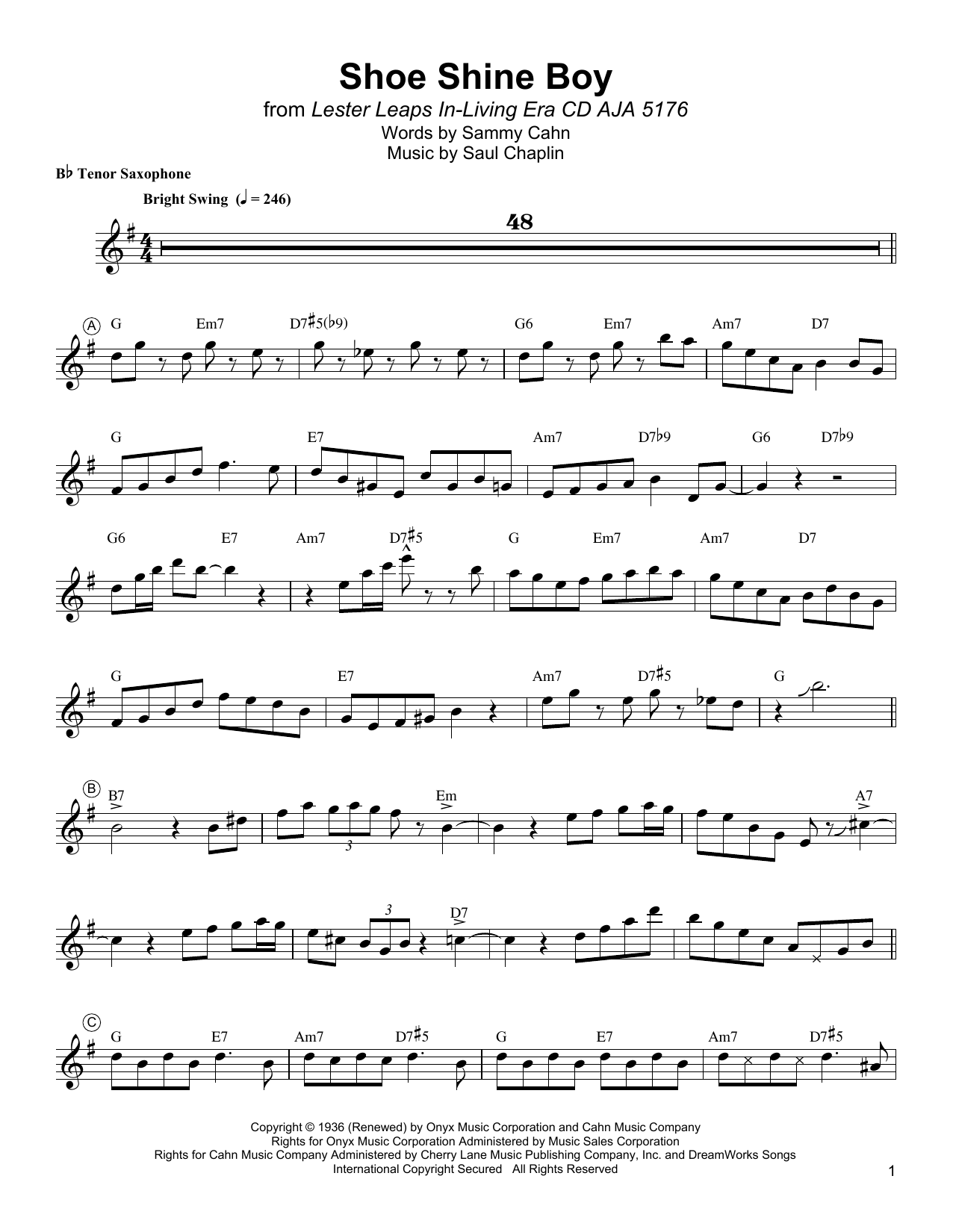 Lester Young Shoe Shine Boy sheet music notes and chords. Download Printable PDF.