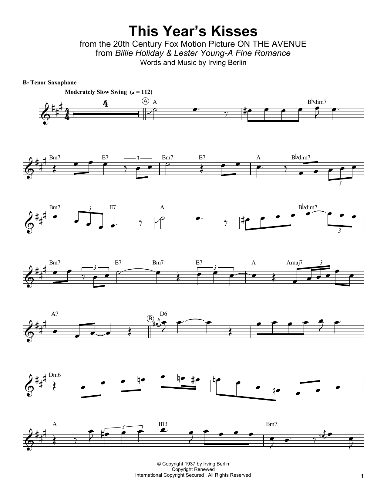 Lester Young This Year's Kisses sheet music notes and chords. Download Printable PDF.