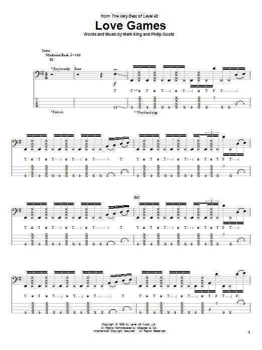 Level 42 Love Games sheet music notes and chords. Download Printable PDF.