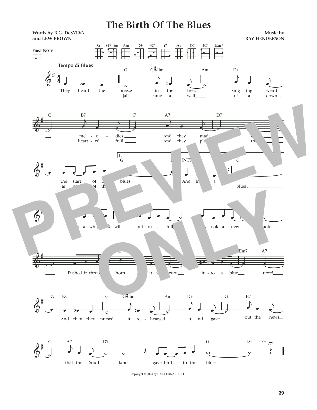 Lew Brown The Birth Of The Blues (from The Daily Ukulele) (arr. Jim Beloff) sheet music notes and chords. Download Printable PDF.