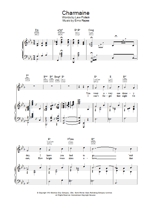 Erno Rapee Charmaine sheet music notes and chords arranged for Piano, Vocal & Guitar Chords