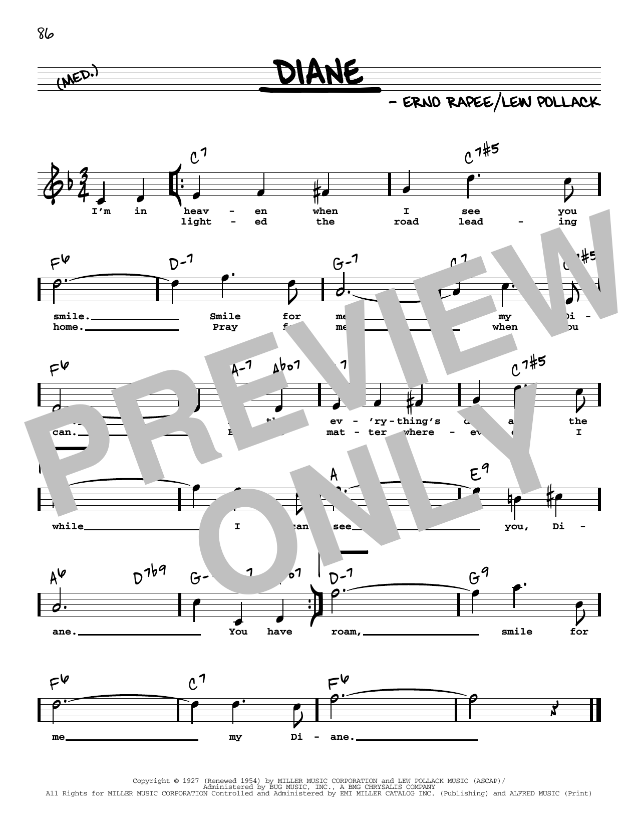 Learn to play Lew Pollack Diane (High Voice) sheet music for Real Book – Melody, Lyrics & Chords in minutes. Price: 5.9900$ Lew Pollack Diane (High Voice) sheet music notes and chords arranged for Real Book – Melody, Lyrics & Chords