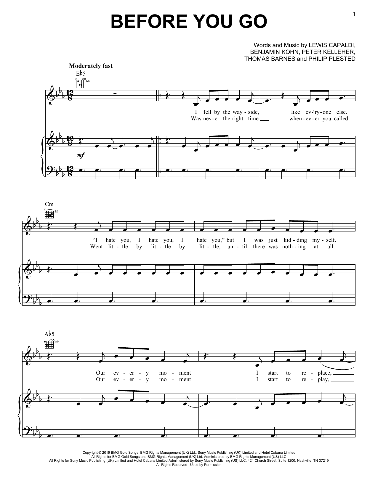 Lewis Capaldi Before You Go sheet music notes and chords. Download Printable PDF.