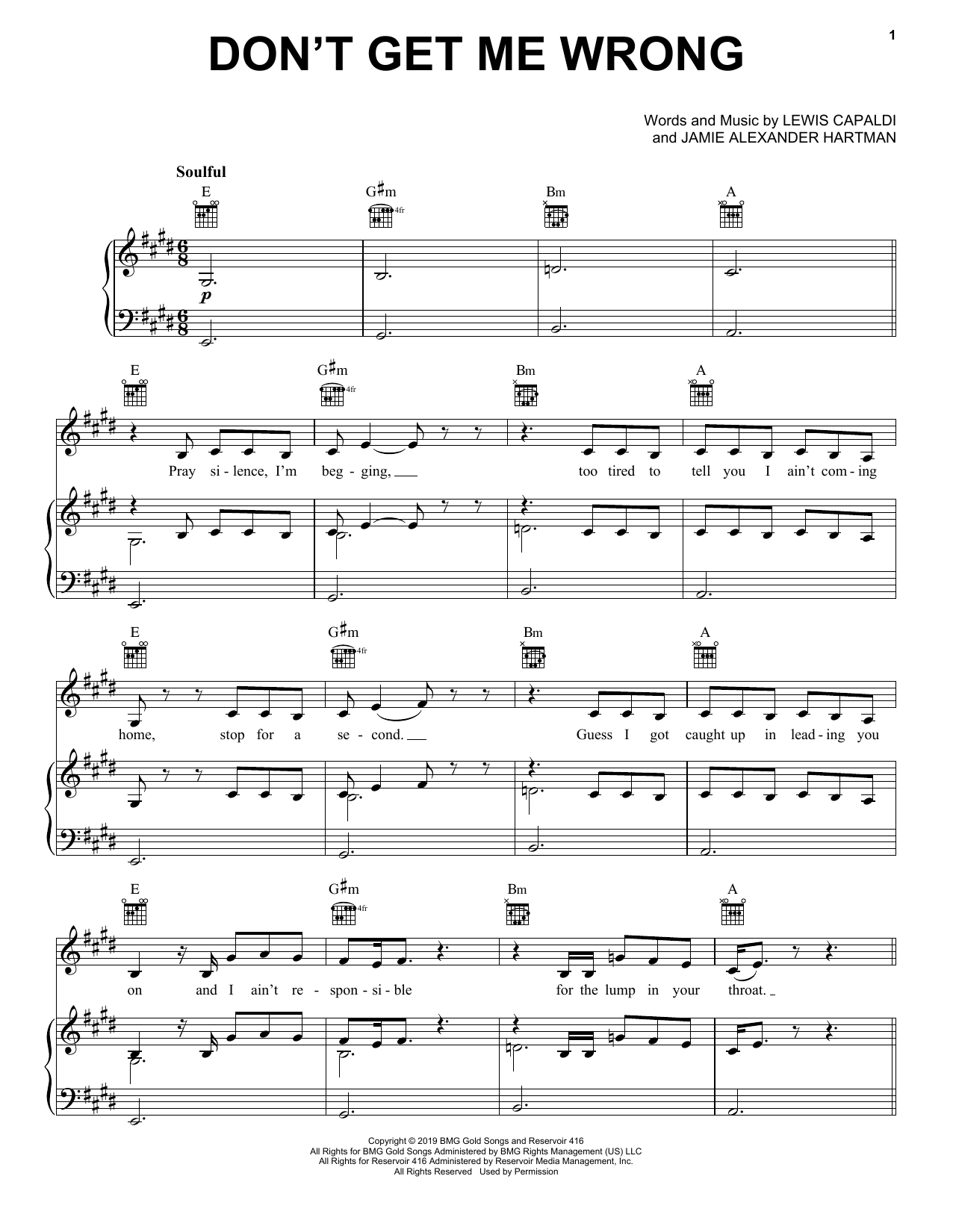 Lewis Capaldi Don't Get Me Wrong sheet music notes and chords. Download Printable PDF.