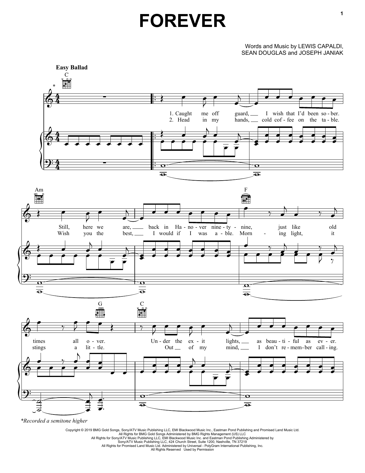 Lewis Capaldi Forever sheet music notes and chords. Download Printable PDF.