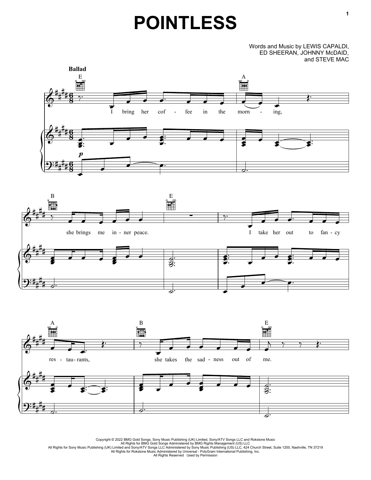 Lewis Capaldi Pointless sheet music notes and chords. Download Printable PDF.