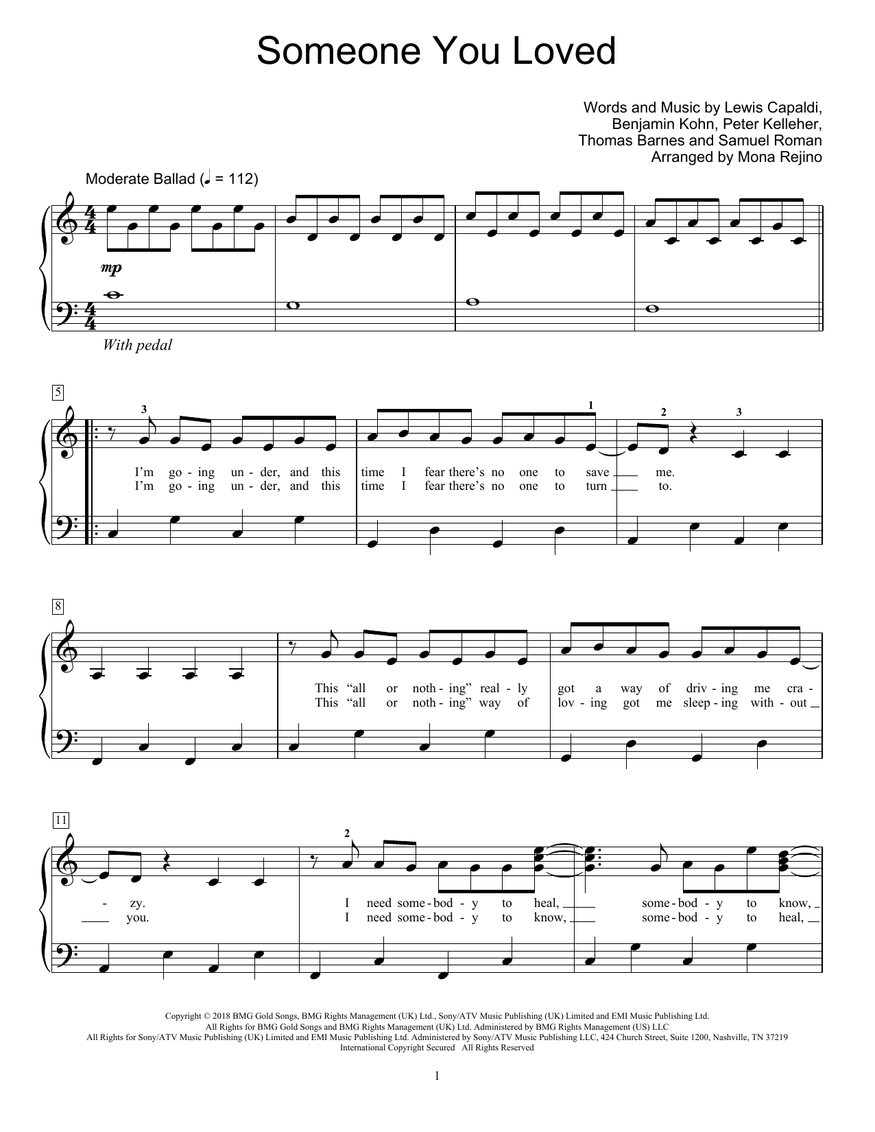 Lewis Capaldi Someone You Loved (arr. Mona Rejino) sheet music notes and chords. Download Printable PDF.