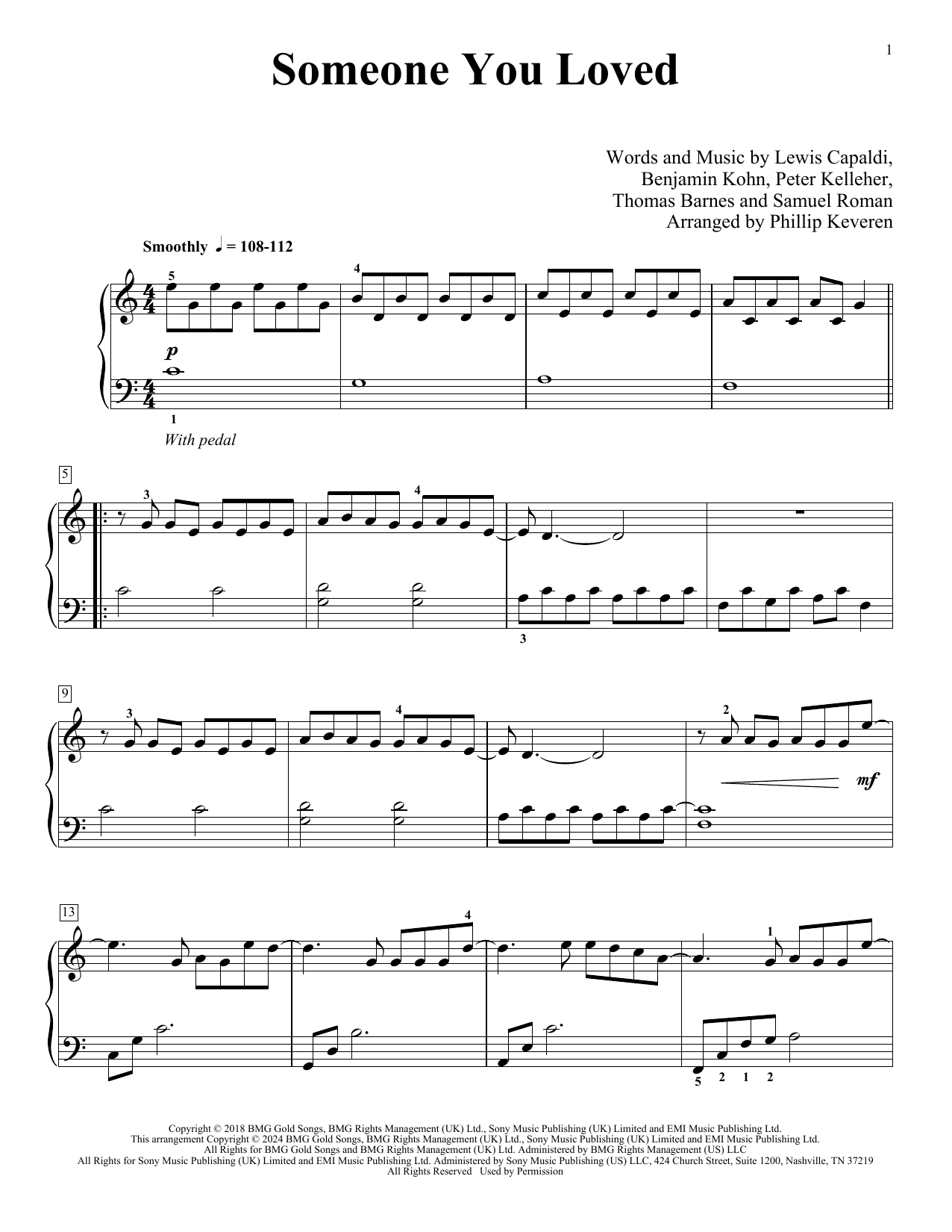 Lewis Capaldi Someone You Loved (arr. Phillip Keveren) sheet music notes and chords. Download Printable PDF.