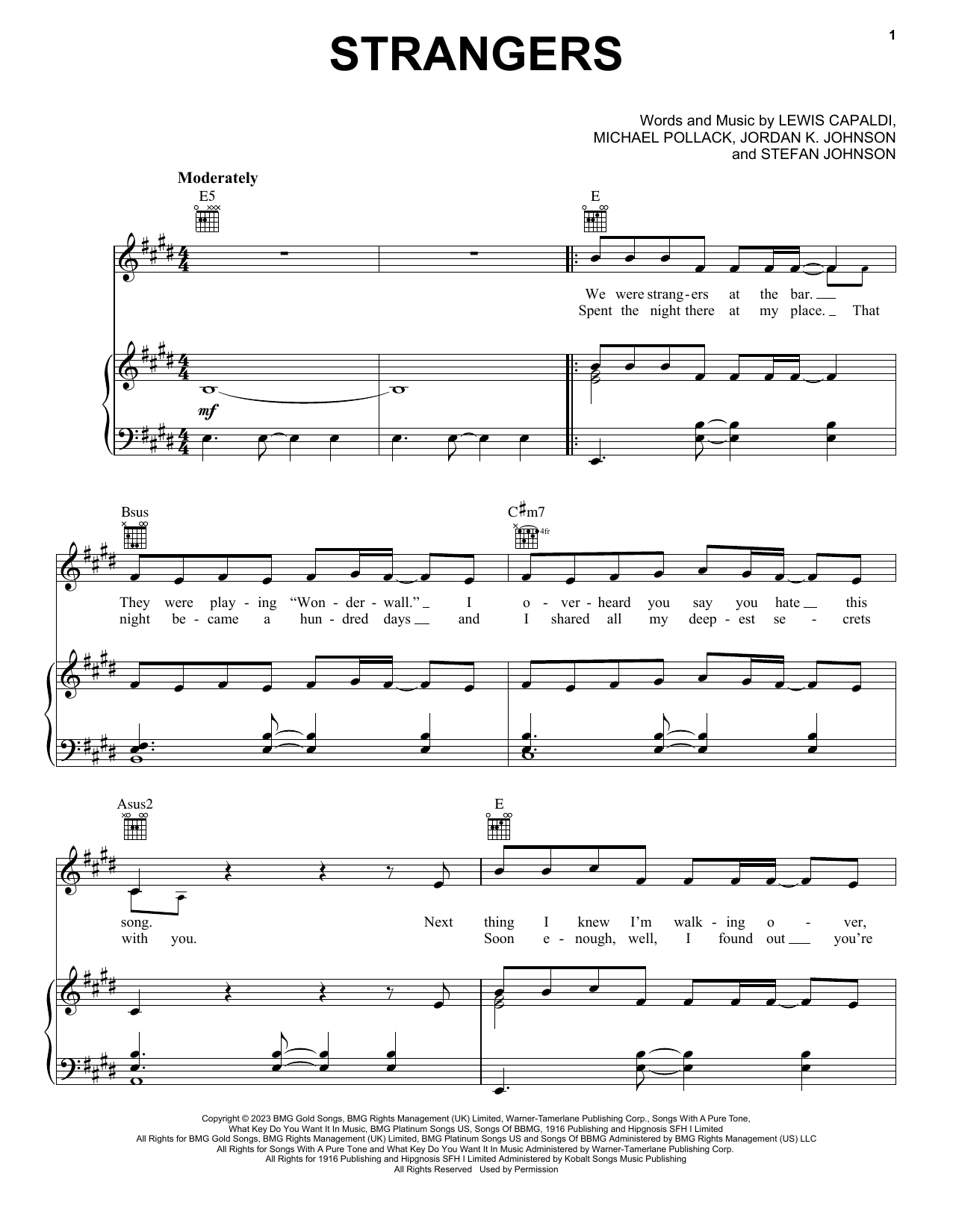 Lewis Capaldi Strangers sheet music notes and chords. Download Printable PDF.