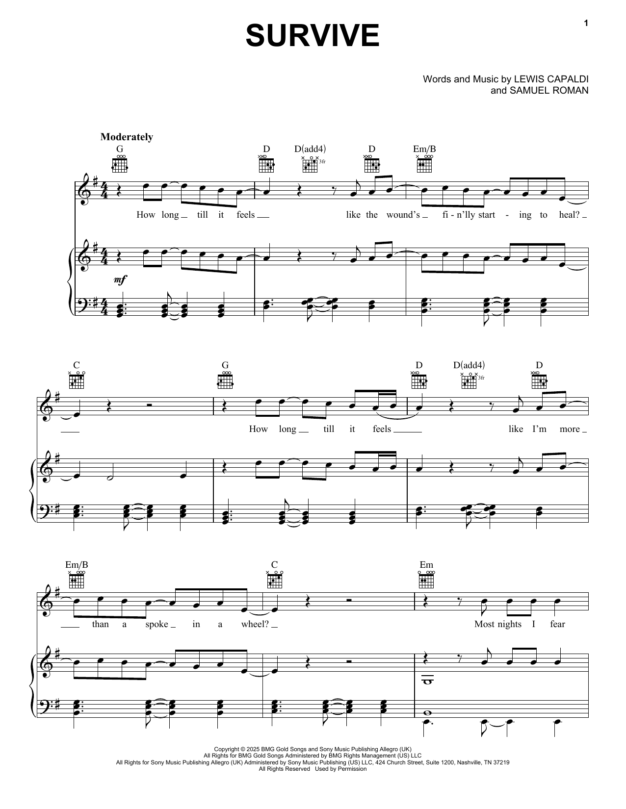 Learn to play Lewis Capaldi Survive sheet music for Super Easy Piano in minutes. Price: 5.9900$ Lewis Capaldi Survive sheet music notes and chords arranged for Super Easy Piano