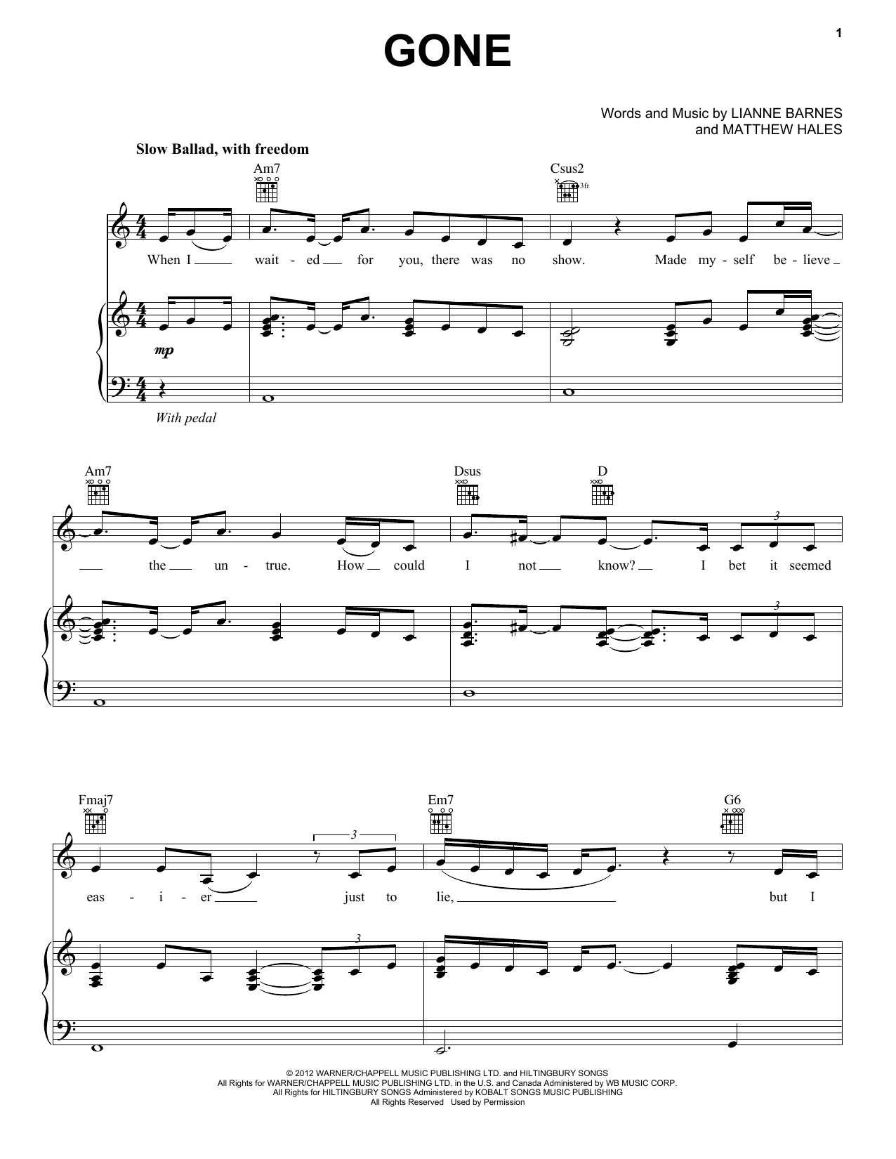 Lianne La Havas Gone sheet music notes and chords. Download Printable PDF.