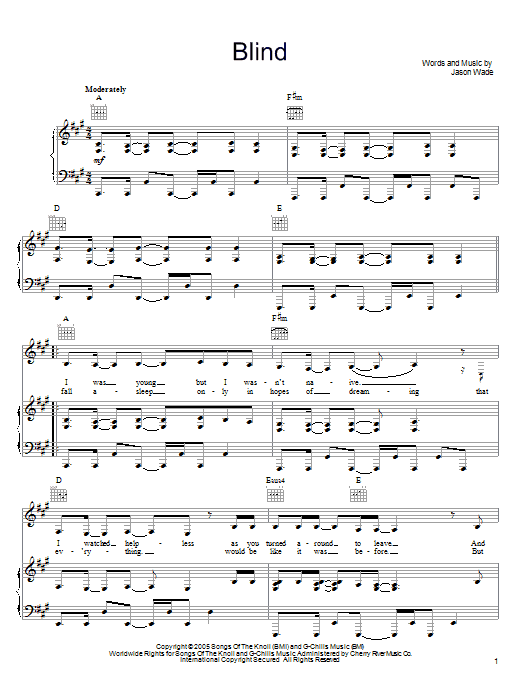 Learn to play Lifehouse Blind sheet music for Piano, Vocal & Guitar Chords (Right-Hand Melody) in minutes. Price: 7.8900$ Lifehouse Blind sheet music notes and chords arranged for Piano, Vocal & Guitar Chords (Right-Hand Melody)