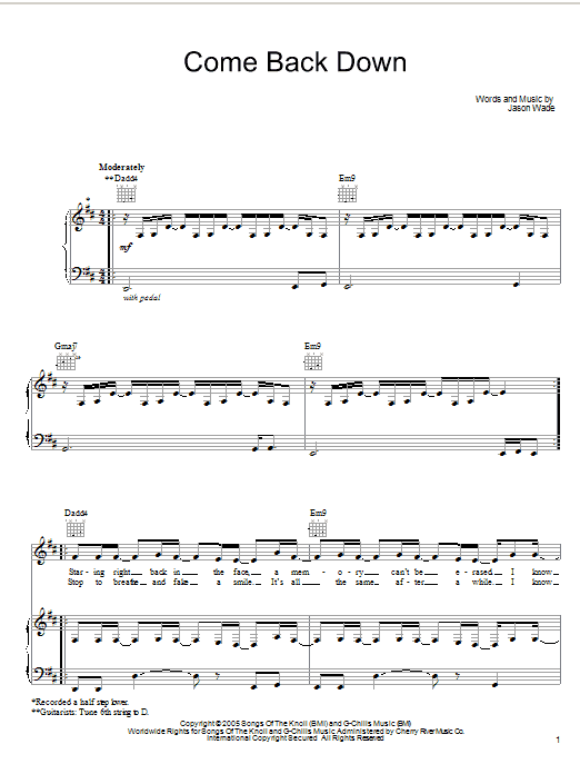 Learn to play Lifehouse Come Back Down sheet music for Piano, Vocal & Guitar Chords (Right-Hand Melody) in minutes. Price: 7.8900$ Lifehouse Come Back Down sheet music notes and chords arranged for Piano, Vocal & Guitar Chords (Right-Hand Melody)