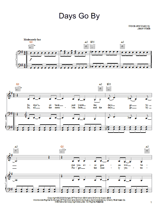 Learn to play Lifehouse Days Go By sheet music for Piano, Vocal & Guitar Chords (Right-Hand Melody) in minutes. Price: 7.8900$ Lifehouse Days Go By sheet music notes and chords arranged for Piano, Vocal & Guitar Chords (Right-Hand Melody)