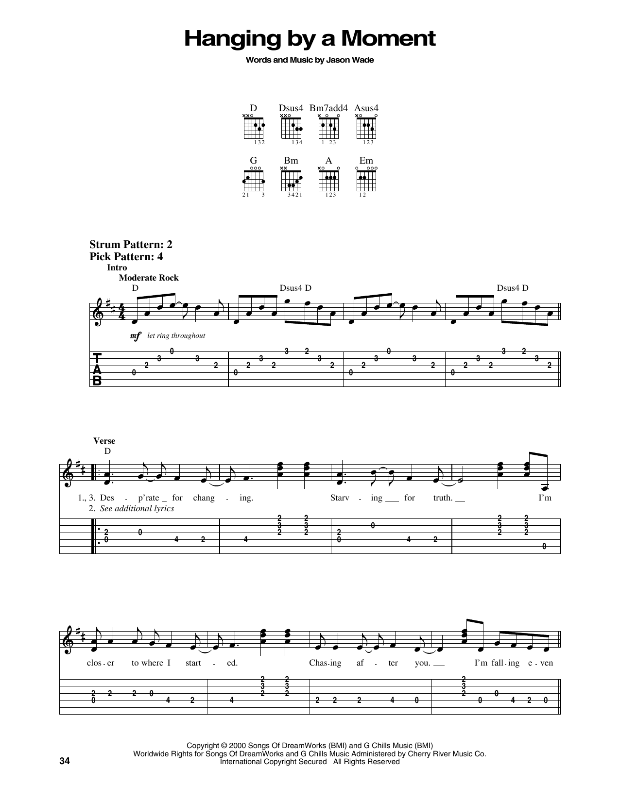 Lifehouse Hanging By A Moment sheet music notes and chords. Download Printable PDF.