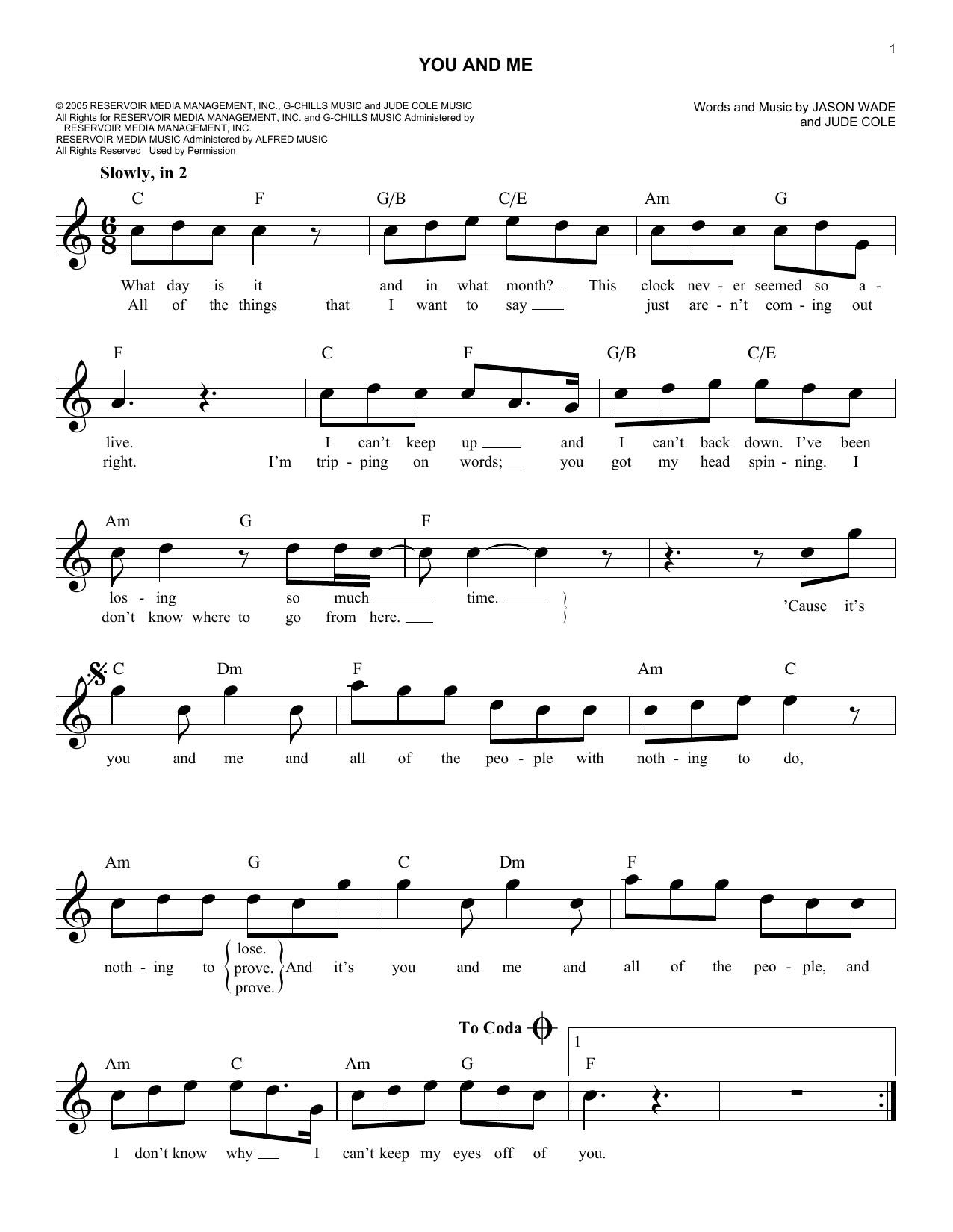 Lifehouse You And Me sheet music notes and chords. Download Printable PDF.