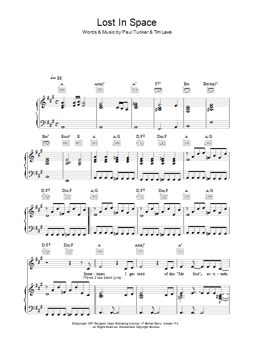 Learn to play The Lighthouse Family Lost In Space sheet music for Piano, Vocal & Guitar Chords in minutes. Price: 7.8900$ The Lighthouse Family Lost In Space sheet music notes and chords arranged for Piano, Vocal & Guitar Chords