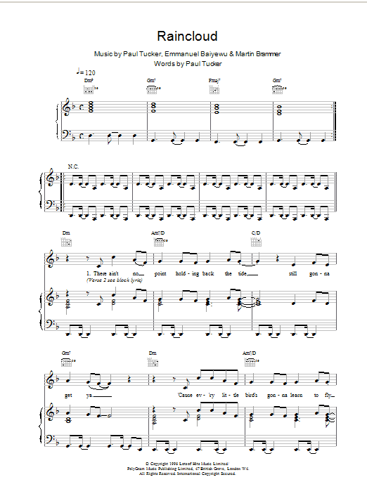 The Lighthouse Family Raincloud sheet music notes and chords arranged for Piano, Vocal & Guitar Chords