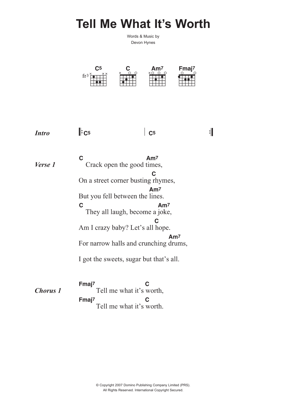 Lightspeed Champion Tell Me What It's Worth sheet music notes and chords. Download Printable PDF.