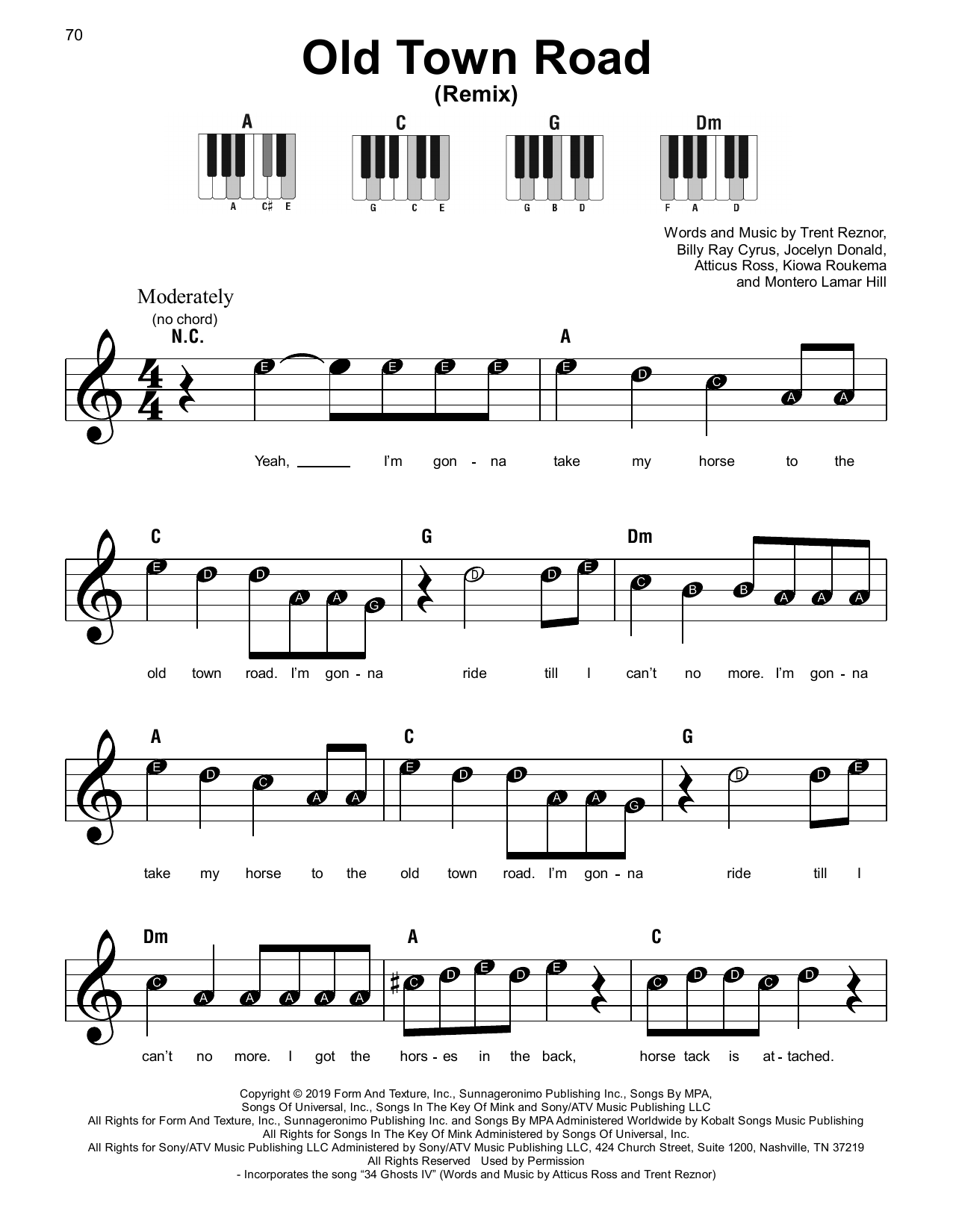 Lil Nas X feat. Billy Ray Cyrus Old Town Road (Remix) sheet music notes and chords. Download Printable PDF.