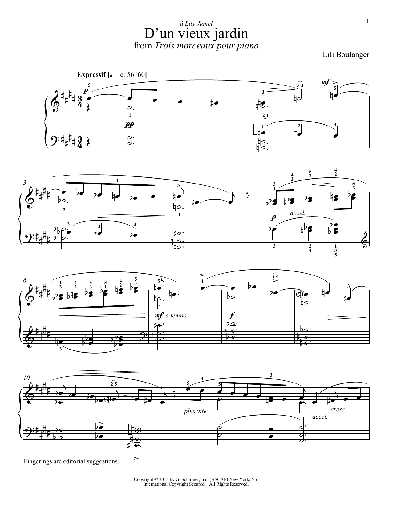 Learn to play Lili Boulanger D'un Vieux Jardin sheet music for Piano Solo in minutes. Price: 7.8900$ Lili Boulanger D'un Vieux Jardin sheet music notes and chords arranged for Piano Solo