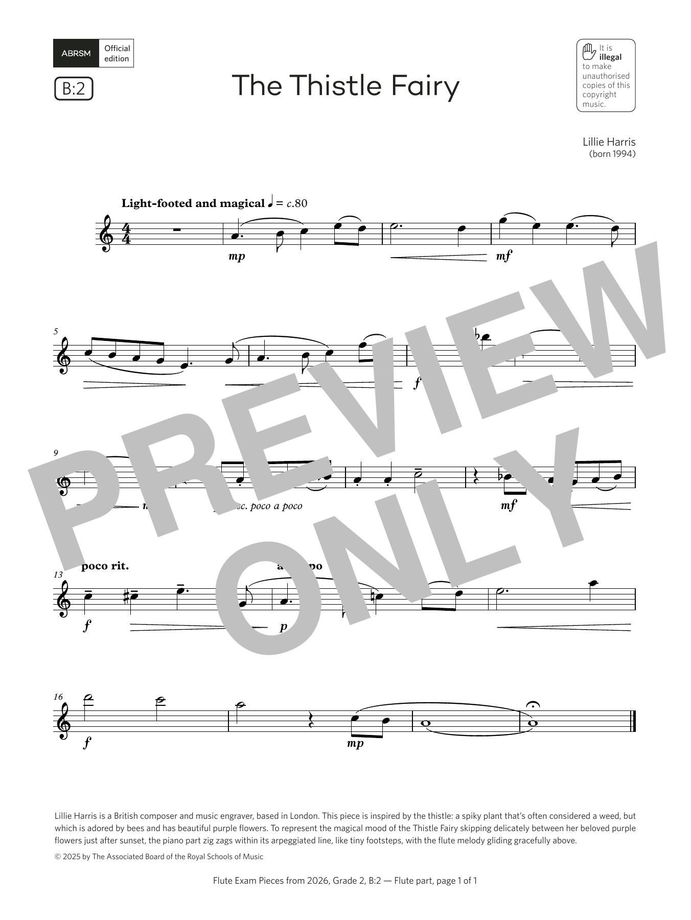 Lillie Harris The Thistle Fairy (Grade 2, list B2, from the ABRSM Flute Syllabus from 2026) sheet music notes and chords arranged for Flute Solo