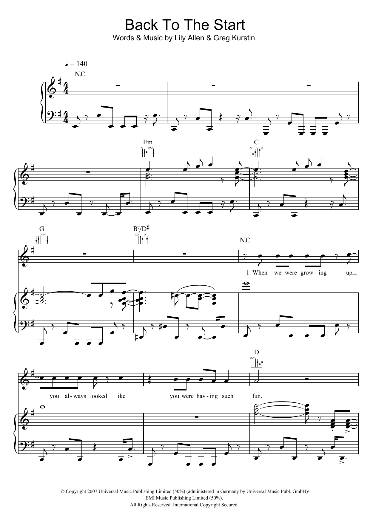 Learn to play Lily Allen Back To The Start sheet music for Piano, Vocal & Guitar Chords in minutes. Price: 7.8900$ Lily Allen Back To The Start sheet music notes and chords arranged for Piano, Vocal & Guitar Chords