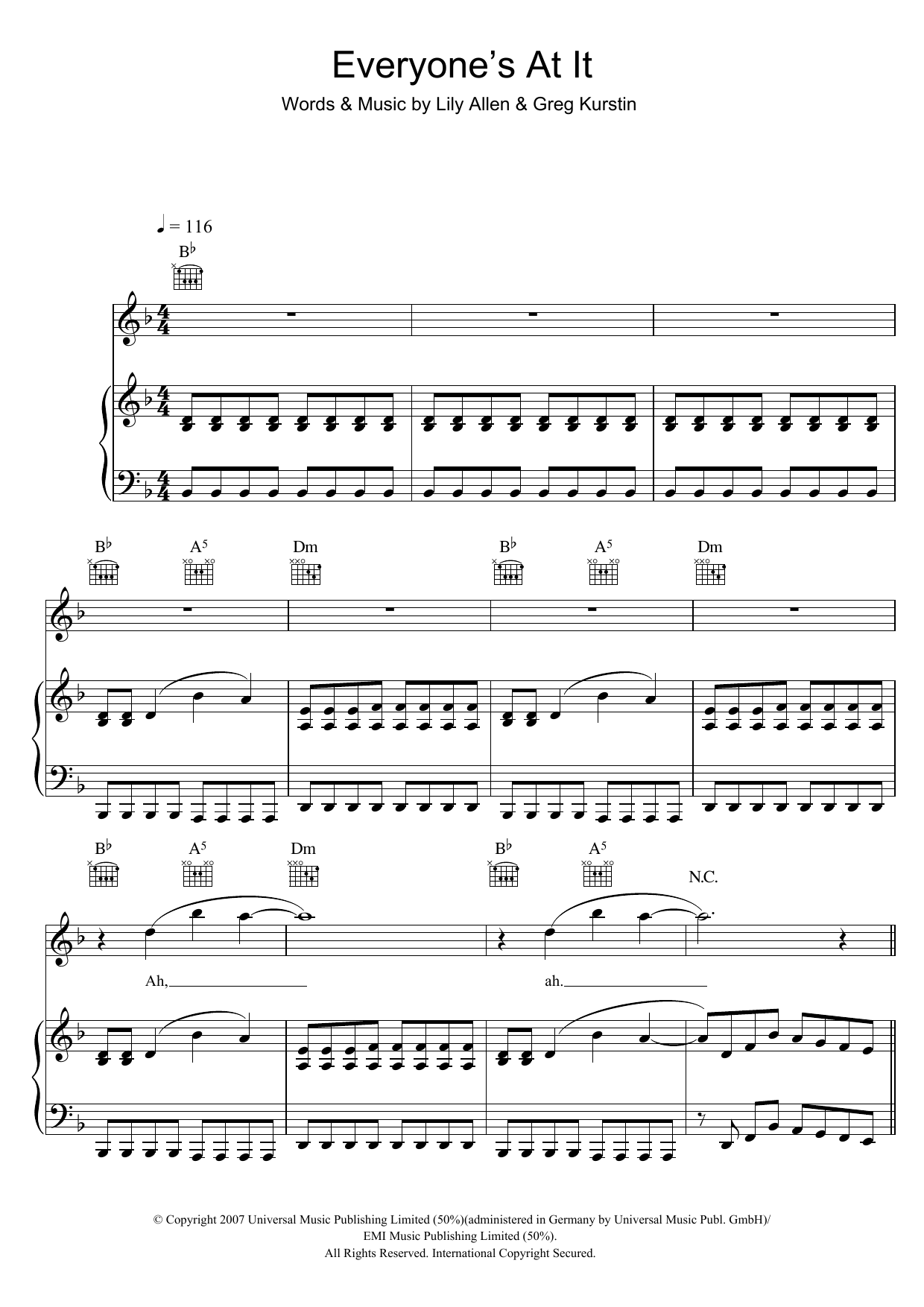 Learn to play Lily Allen Everyone's At It sheet music for Piano, Vocal & Guitar Chords in minutes. Price: 7.8900$ Lily Allen Everyone's At It sheet music notes and chords arranged for Piano, Vocal & Guitar Chords