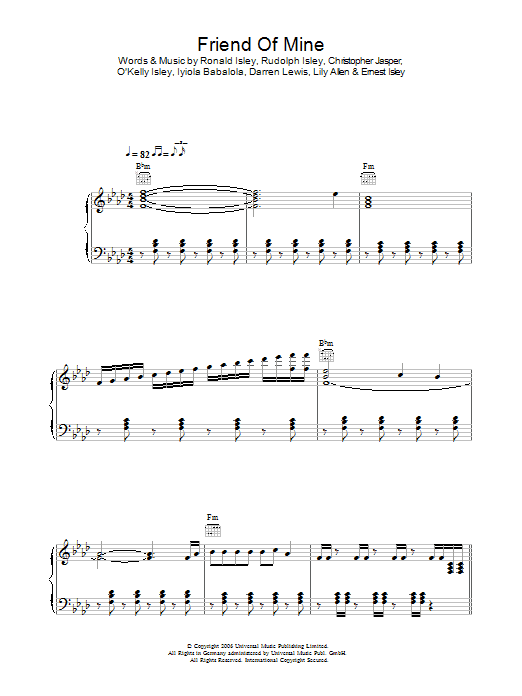 Learn to play Lily Allen Friend Of Mine sheet music for Piano, Vocal & Guitar Chords in minutes. Price: 7.8900$ Lily Allen Friend Of Mine sheet music notes and chords arranged for Piano, Vocal & Guitar Chords