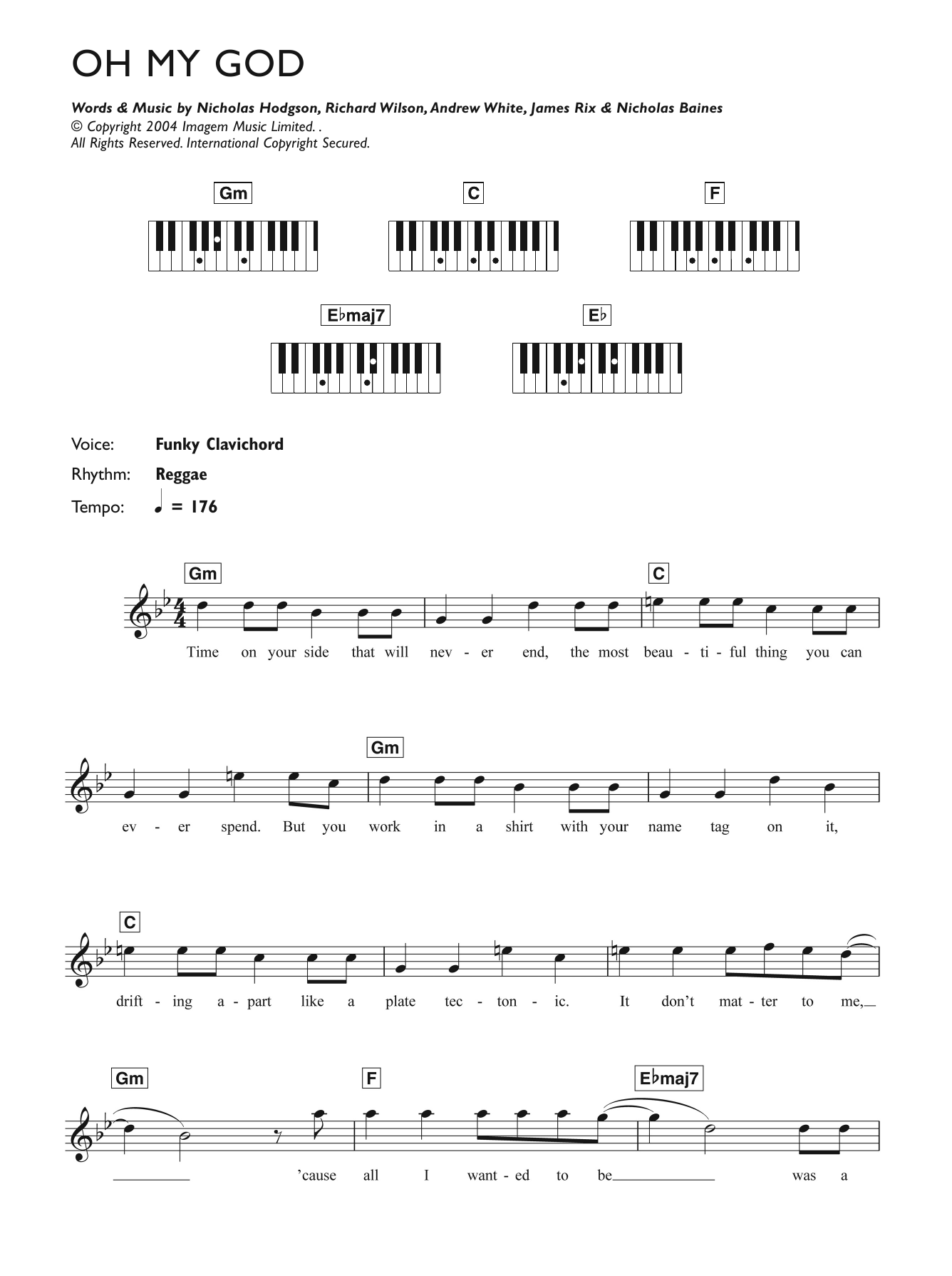 Lily Allen Oh My God sheet music notes and chords arranged for Piano, Vocal & Guitar Chords