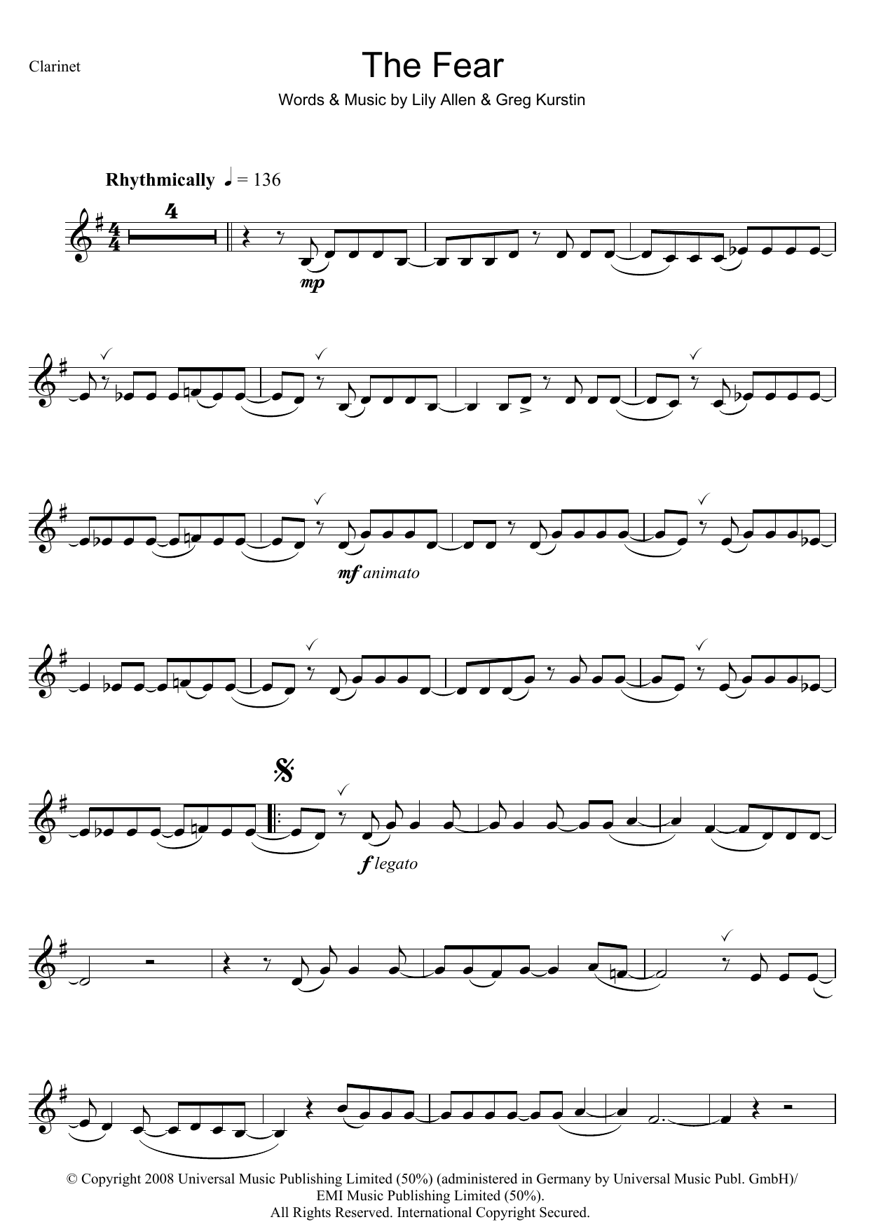 Lily Allen The Fear sheet music notes and chords. Download Printable PDF.