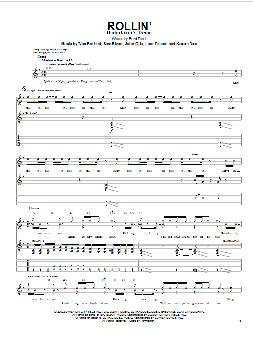 Limp Bizkit Rollin' sheet music notes and chords. Download Printable PDF.